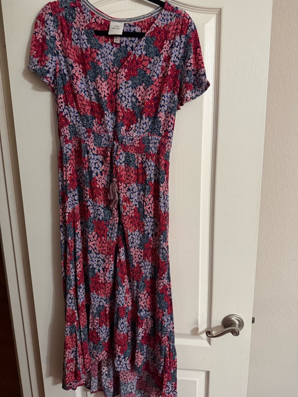Knox Rose Red Pink Blue Floral high/low Dress - large